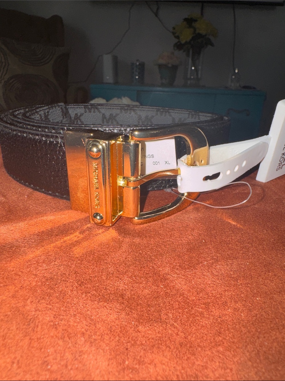 Michael Kors Black Belt with Gold-Tone Buckle